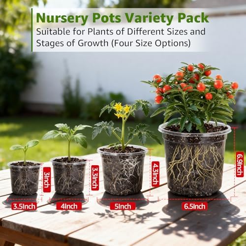 MIXC Clear Nursery Pots with Drainage Holes, 7/5/4/3.5 Inch 36 Pack