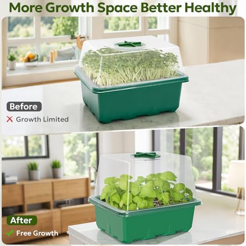 MIXC 6 Pack Seed Starter Kit with Grow Light, Vented Humidity Dome, Green
