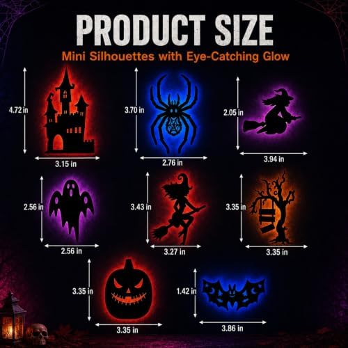 Halloween LED Window Clings, 8 Pack Glowing Silhouette Decorations (16pcs)