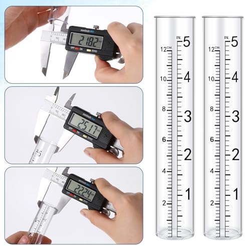 SynHHergyx 2 Pcs 5" Rain Gauge Replacement Tubes for Outdoor Plastic Rain Gauges for Garden Yard Home, Clear Rain-Gages, Diameter 0.87"/2.2cm; Top Diameter: 0.94"/2.4cm