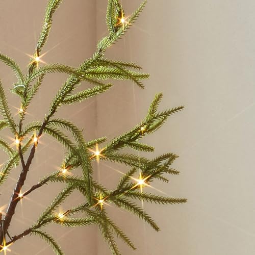 Hairui Lighted Christmas Teardrop Swag with Timer 96 LED Fairy Lights, Norfolk Pine Branch Lights 22IN Battery Operated for Home Wall Fireplace Mantle Xmas Decoration Indoor Outdoor