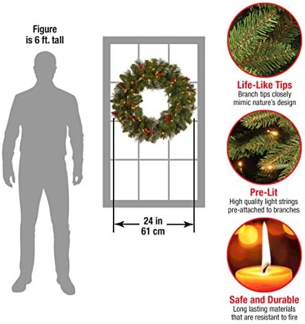 National Tree Company 24in Pre-Lit Crestwood Spruce Christmas Wreath