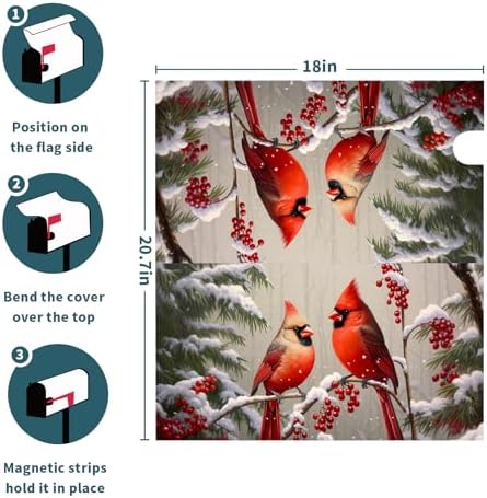 Winter Cardinal Mailbox Covers Magnetic Standard Size 18 X 21
