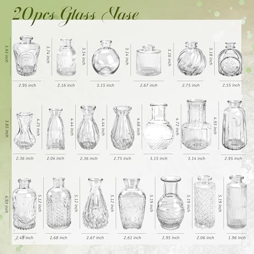 Der Rose 20pcs Glass Bud Vases, Clear Vases for Wedding Home Decorations