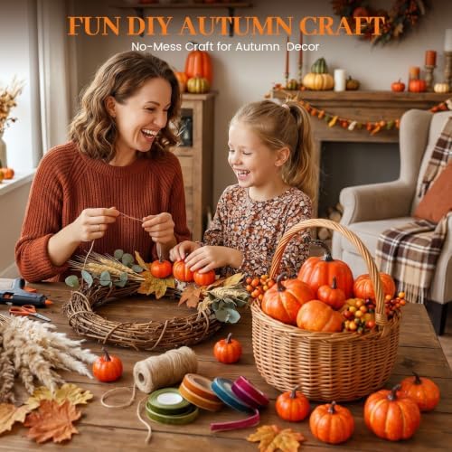 DomeStar 14 PCS Pumpkin Decor, Artificial Foam Fake Orange Pumpkins