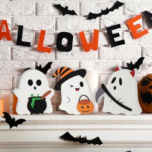 COCHIE 3 Cute Ghost Halloween Decorations Indoor Set Ghosts Table Sign