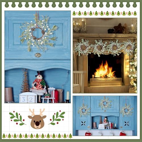 Geosar 6 Pack Christmas Candle Rings Frosted Mistletoe Pearl Wreaths