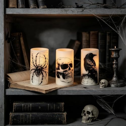 Eldnacele Skull Halloween Flameless Candles Battery Operated with 6H Timer