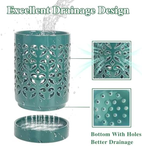 Orchid Pots with Holes 4 Inch 2 Pack, Ceramic Orchid Pot for Repotting with Saucers,More Ventilation Hole Easy Breathing, Plant Pot for Repotting Orchids and Other Flowers,Bullish Green