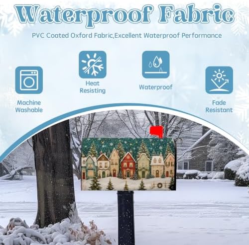 Christmas Mailbox Covers Magnetic 21 x 18 Inch Xmas Tree Holiday Mailbox Cover Snowy Scene Winter Post Box Wraps Standard Size for Garden Outdoor Decor