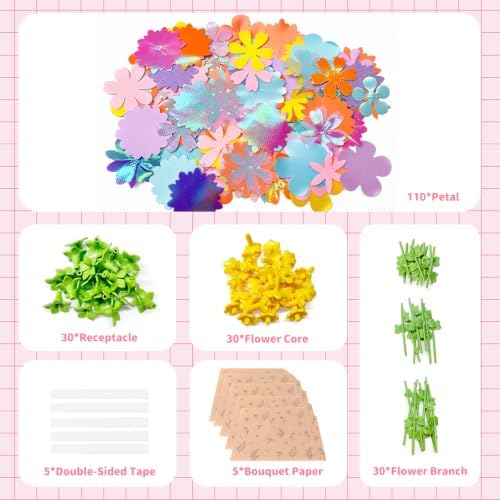 RISUNTOY Flower Making Kit for Kids with 210 Pieces Create 30 Unique Fabric Flowers | DIY Craft Kit for Ages 3+ | STEM Toys for Creative Fun
