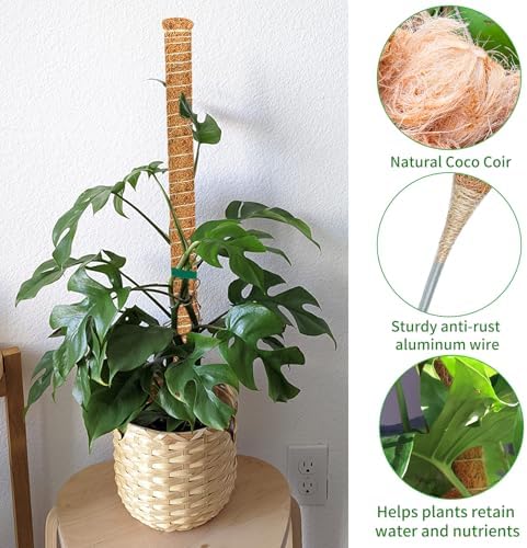 2 Pack Moss Pole for Monstera, 39in Coir Bendable Plant Support Stakes