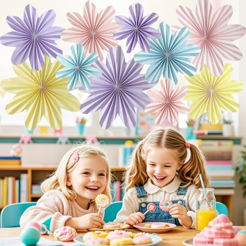 Paper Flowers Decorations for Wall Pastel Paper Flower Fans 10Pcs