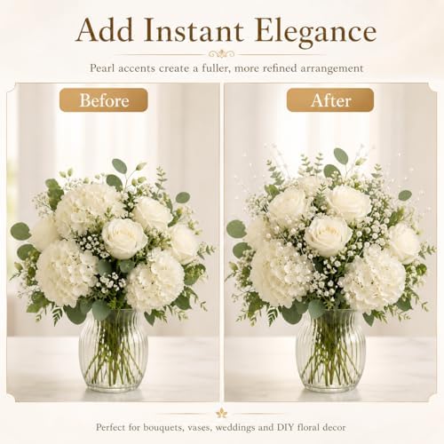 100 Pcs Floral Picks, Ivory Pearl Sticks Stems for Bridal Weddings Bouquets