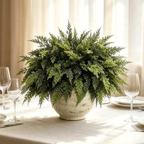 12 Pcs, Cedar Branches, Faux Cedar Stems, Lifelike Christmas Greenery