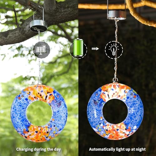 VCUTEKA Glass Bird Feeder, Fly Through Solar Birdfeeders for Garden Decor