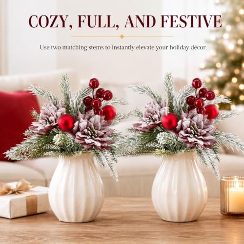 2 Pack Christmas Bouquet Red Winter Artificial Flowers Xmas Decor