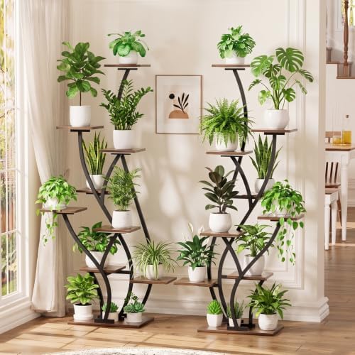 Plant Stand Indoor with Grow Light - 2 Pack Lighted Large Plant Shelf Tall