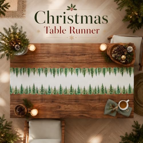 Christmas Decorations - Watercolor Pine Tree Christmas Table Runner