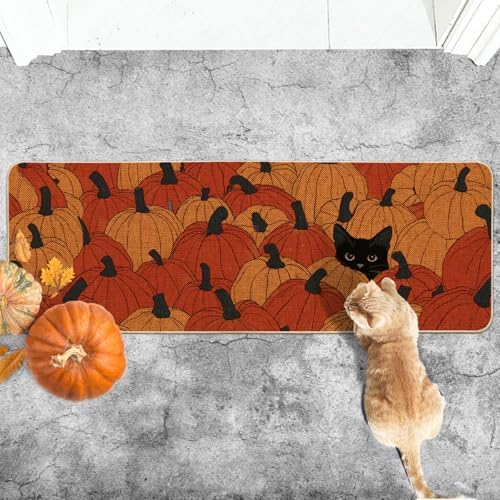 Artoid Mode Black Cat Pumpkin Fall Doormat 17x47 Inch