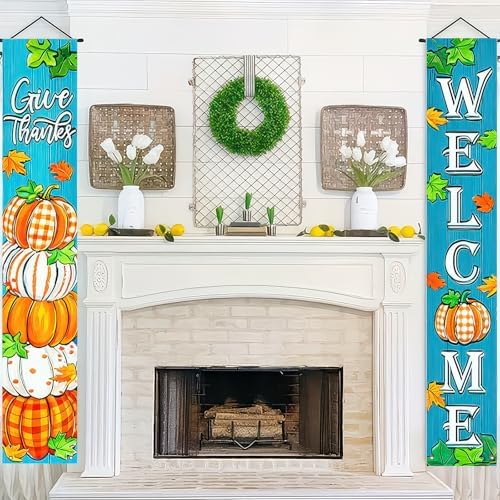 HOMETITUTE Welcome Fall Porch Banner Set 12 x 71 Inch 2 Pack