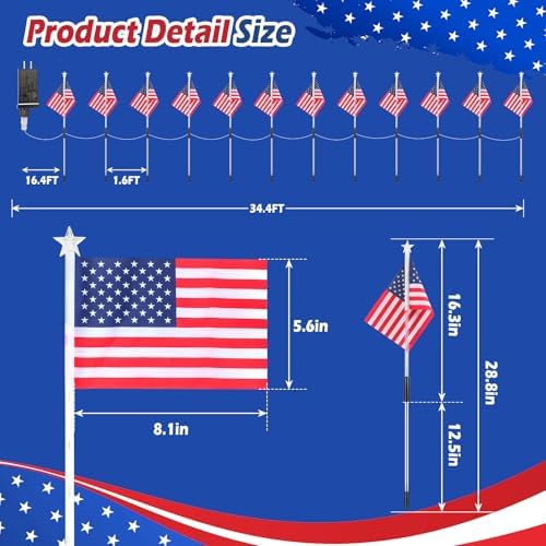12 Pack 108 LEDs American Flag Pathway Lights w/ 8-Mode for July 4th