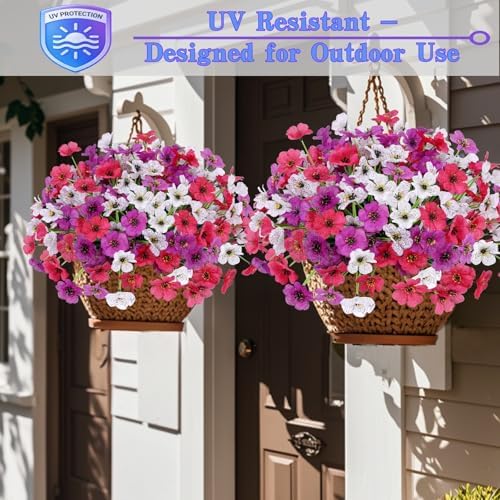 Geegoods Artificial Flowers for Outdoors, Purple White and Rose Red