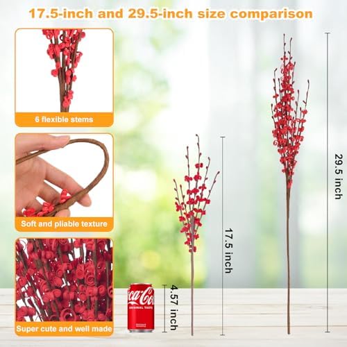 10Pcs 17.5" Red Artificial Jasmine Flowers Stem for Vase DIY Wreath Decor