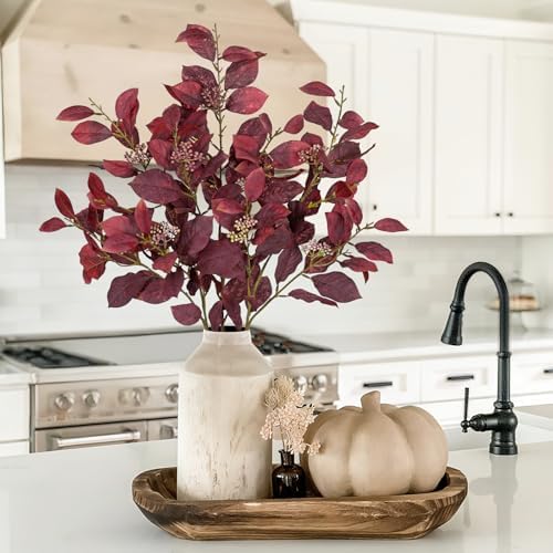 32" Artificial Burgundy Fall Euonymus Leaves Stems with Flower Seeds, 3 Pcs
