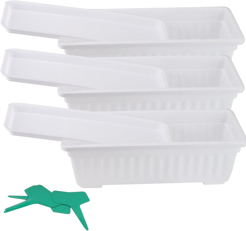 JOIKIT 6 Packs 17 Inch White Plastic Flower Window Boxes Planters with Drainage Holes & Tray, Rectangular Long