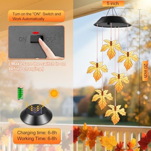 Winzwon Fall Decor Thanksgiving Decorations Solar Lights Wind Chimes