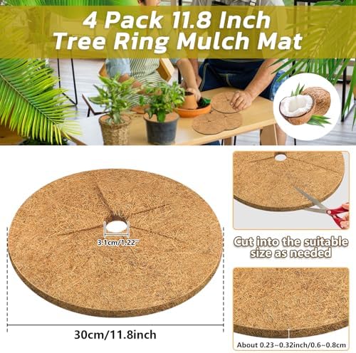Legigo 4 Pack Coconut Fiber Mulch Ring Tree Plant Protector Mat, 11.8 Inch