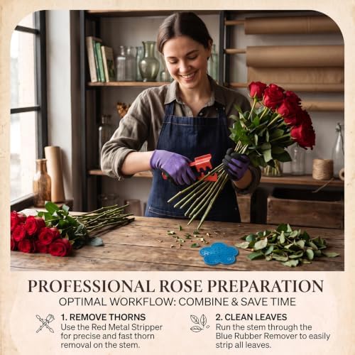 Rose Stem Thorn Stripper Tool Set, 1-Pack with Metal Stripper (Red) & Soft Plastic Stripper (Blue), Garden Tool for Removing Thorns from Stems and Leaves