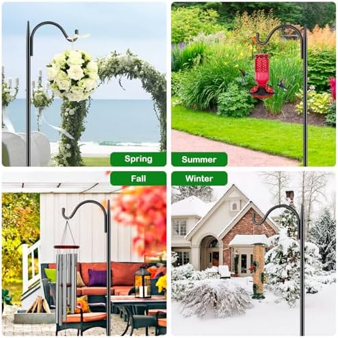 FEED GARDEN Short Shepherds Hooks for Outdoor, 48 Inch Bird Feeder Pole with 5 Prongs Base, Heavy Duty Shepherds Hook Garden Hook for Hummingbird Feeder, Hanging Lantern, Plant Baskets,1 Pack