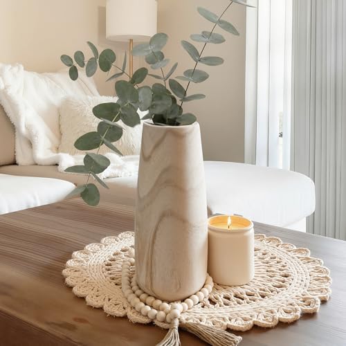 Natural Wood Vase for Dried Flowers – 12 Inch Decorative Table Vase