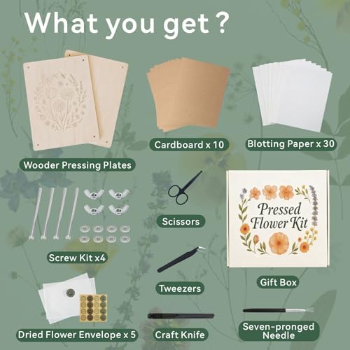 TTUGTTUG Large Flower Press Kit, 15.7" x 11.8" Wooden Pressed Flowers