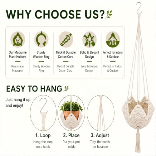 Shappy 3 Pack Boho Macrame Plant Hanger for Indoor