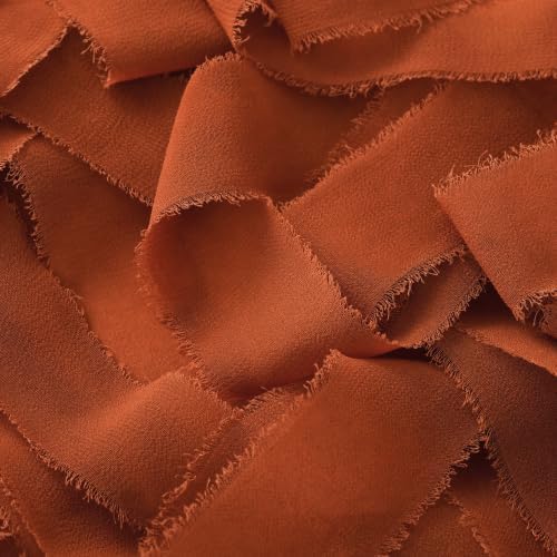 DORIS HOME Handmade Frayed Fringe Chiffon Ribbon 1" x 21Yd Terracotta