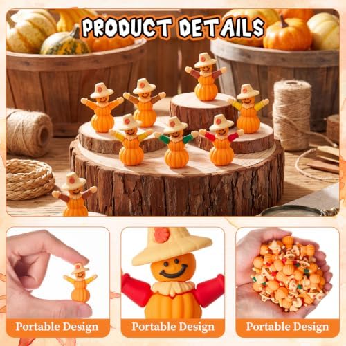 Beeveer 25 Pcs Fall Scarecrows Mini Figurine,Thanksgiving Pumpkin Scarecrow