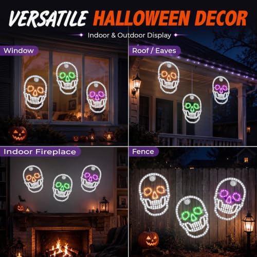 3-Pack 11" Halloween Classics Twinkling LED Skull Window Lights