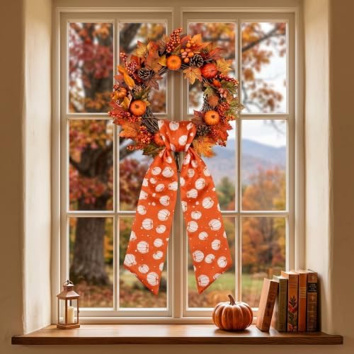 VitalCozy Fall Pumpkin Wreath Sash for Front Door