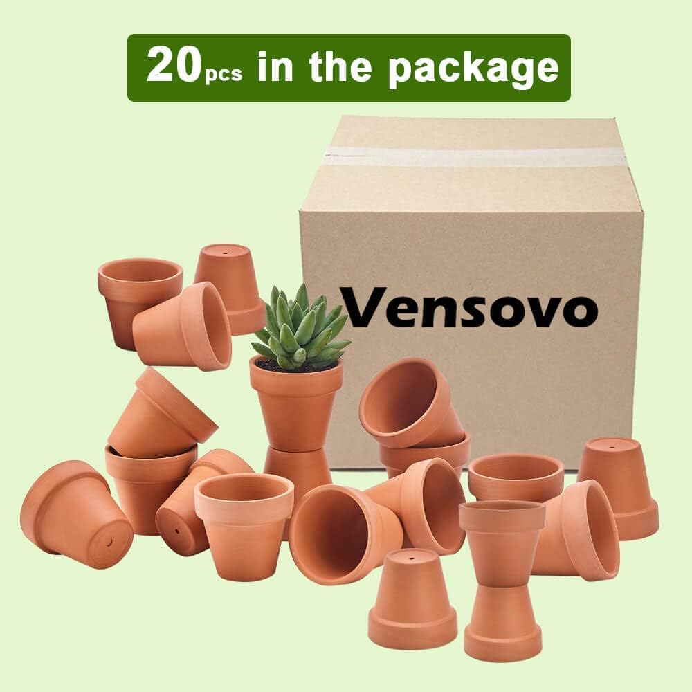 3 Inch Terracotta & Clay Pot for Plant with Drainage, 20 Pack | Clay Flowerpot, Nursery pot for succulents, cactus