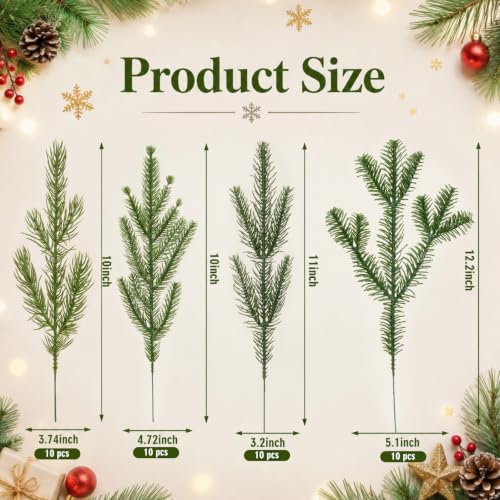 Yunlly 40 Pcs Christmas Artificial Pine Needle Branches, Classic
