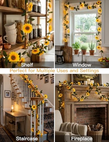 suddus Sunflower Garland with 60LED Fairy Light Battery Operated Clear Wire