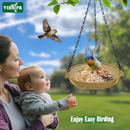 Hanging Platform Bird Feeder, 9 in, Matte Gold