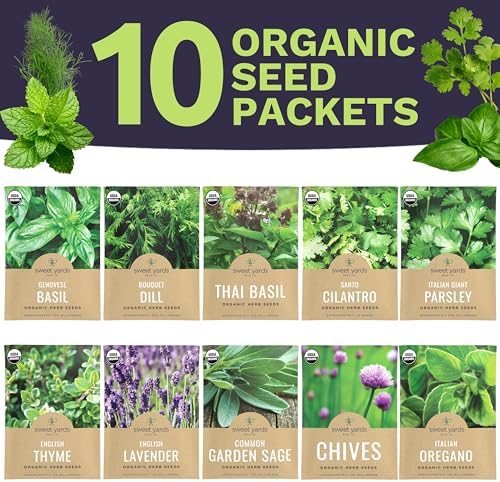 Organic Herb Seeds Variety Pack - 10 Individual Packs - 2026 Season - Basil, Cilantro, Dill, Thyme, Parsley and More! for Indoor & Outdoor Planting (Non-GMO, Certified Organic) (Pack of 2)