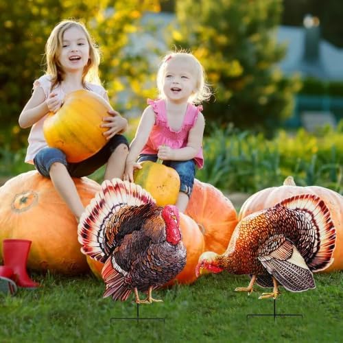2 Pack Turkey Garden Stakes 20.5in Iron Fall Thanksgiving Yard Decor