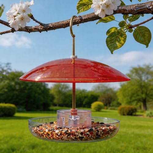 8" Mini Plastic Rain Cover for Bird Feeder, 2-Pack Red Weather Guard Dome