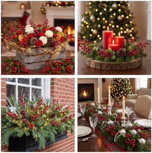 Felice Arts 6 Pack Christmas Picks Artificial Red Berry Stems