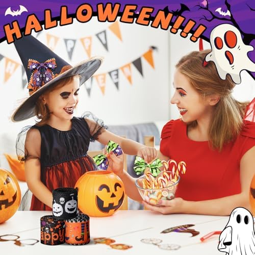 9 Roll 45 Yard Halloween Wired Ribbon for Gift Wrapping Wreath Bow